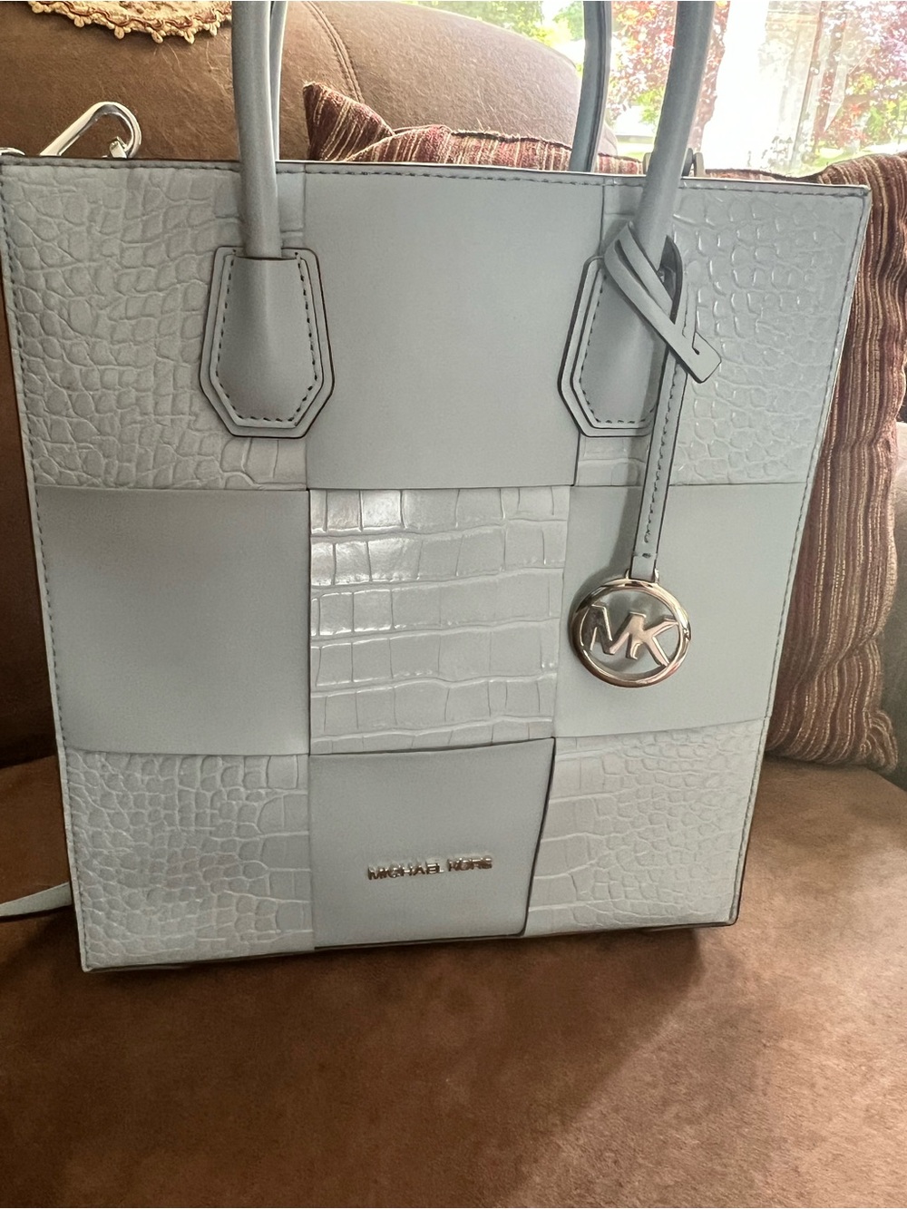 Michael Kors Light Gray Croc-Embossed Tote NEW